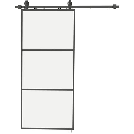 Kit de porte coulissante en verre dépoli, fermeture amortie, acier noir