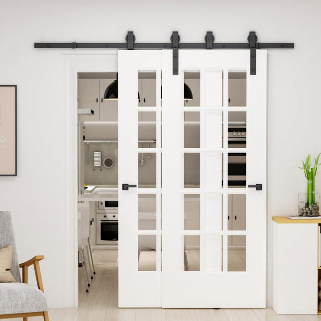 Schiebetürsystem, Kohlenstoffstahl, schwarz, 9-teiliges Set