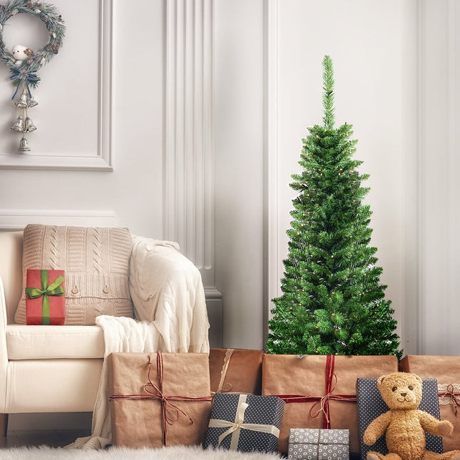 Sapin de Noël artificiel mince de 135 cm avec lumières LED
