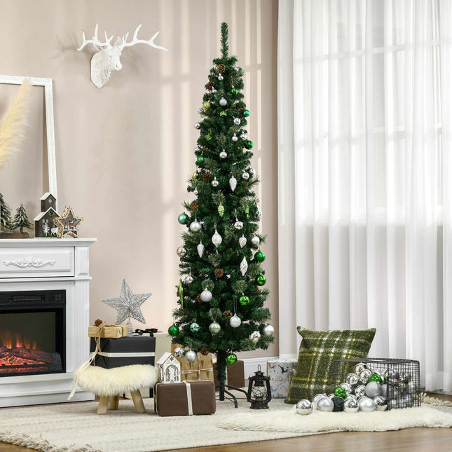 Sapin de Noël artificiel mince, vert, 195 cm, pour usage intérieur
