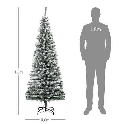 Schlanker künstlicher Weihnachtsbaum mit Schnee, 180 cm, Grün