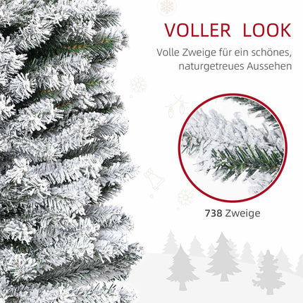 Schlanker künstlicher Weihnachtsbaum mit Schnee, 180 cm, Grün