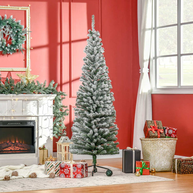 Sapin de Noël artificiel fin avec neige, 180 cm, vert