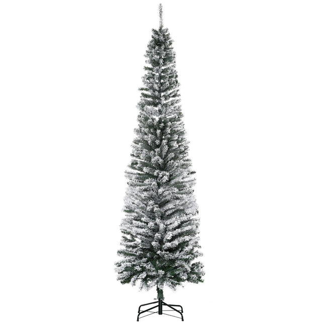 Sapin de Noël artificiel mince avec revêtement enneigé, 225 cm