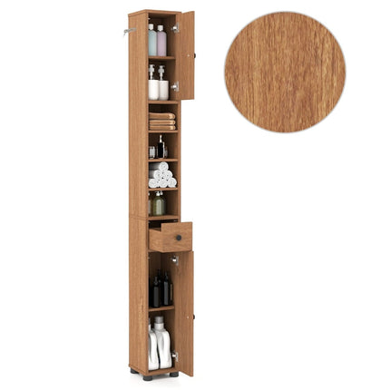 Meuble de salle de bain étroit avec 2 portes, tiroir et étagères réglables