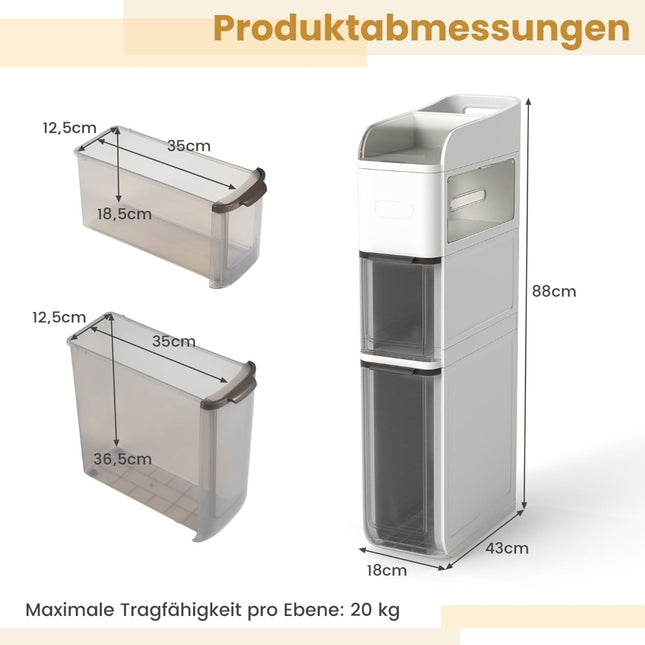 Schlanker Badezimmerschrank mit 2 Schubladen, Kosmetiktuchbox, Weiß