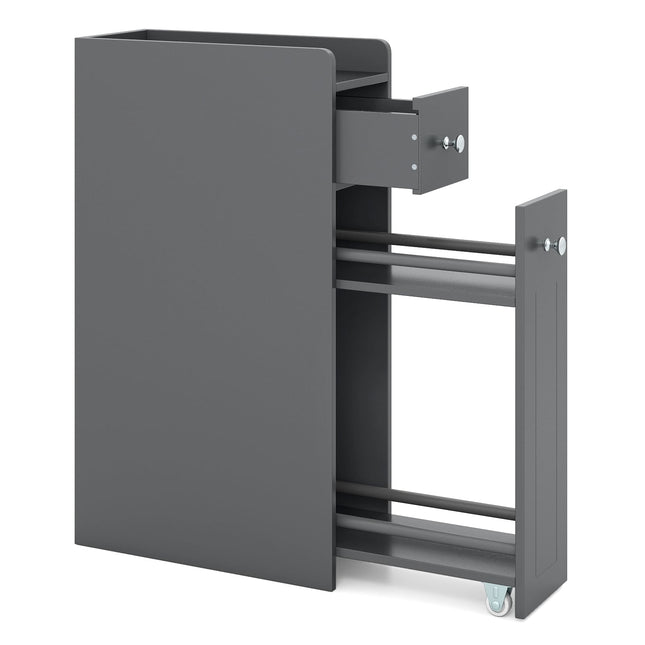 Schmaler Badezimmerschrank mit Schubladen, Grau, platzsparendes Design