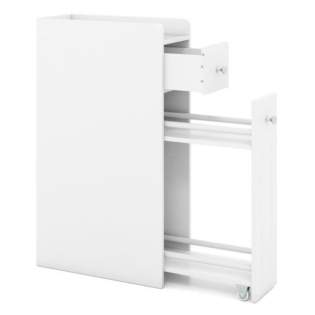 Meuble de rangement de salle de bain mince avec tiroirs, blanc, 4 niveaux