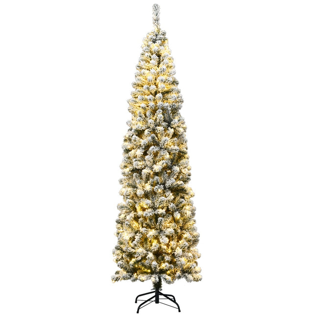 Sapin de Noël élancé enneigé, 225 cm, 350 lumières LED
