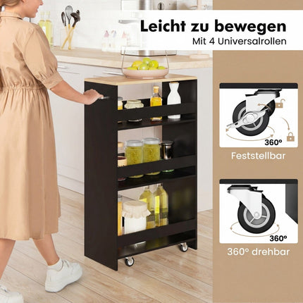 Schmaler Rollwagen mit Ladestation, 4-lagig, Schwarz