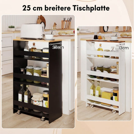 Schmaler Rollwagen mit Ladestation, 4-lagig, Schwarz