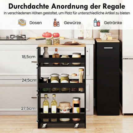 Schmaler Rollwagen mit Ladestation, 4-lagig, Schwarz