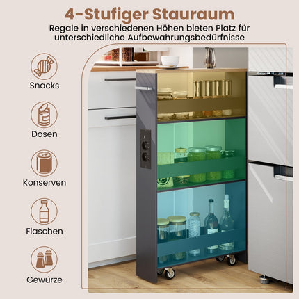 Schmaler Rollwagen mit Ladestation, 4-lagig, Grau