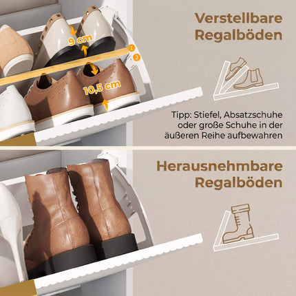 Meuble à chaussures étroit, 2 tiroirs rabattables, étagère supérieure – profondeur 24 cm, blanc