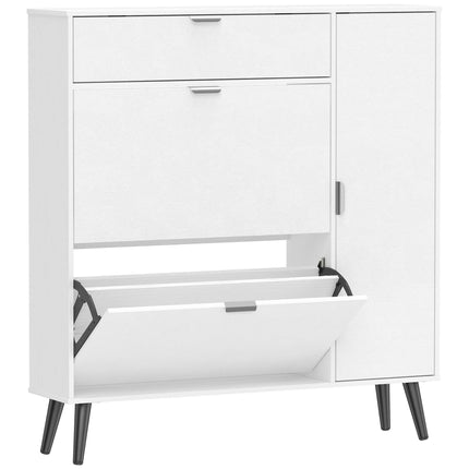 Schlanker Schuhschrank mit 2 Kippfächern, weißes MDF