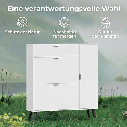 Schlanker Schuhschrank mit 2 Kippfächern, weißes MDF