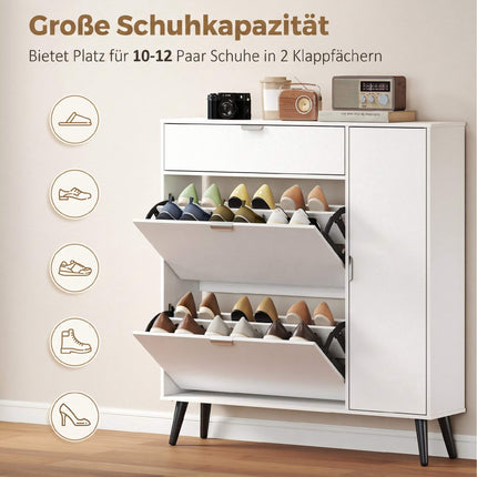 Schlanker Schuhschrank mit 2 Kippfächern, weißes MDF