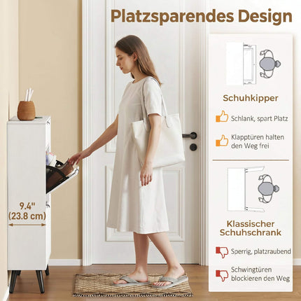 Schlanker Schuhschrank mit 2 Kippfächern, weißes MDF
