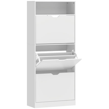 Slim Shoe Cabinet with 3 Flip-Down Drawers and Open Shelf, 12-18 Pairs, White