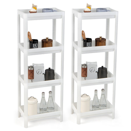 Chariot de rangement étroit, lot de 2, 4 niveaux, trous de drainage, blanc