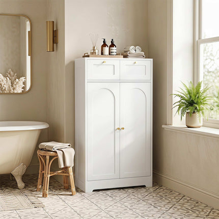 Meuble de salle de bain blanc mince avec 2 tiroirs et étagère réglable