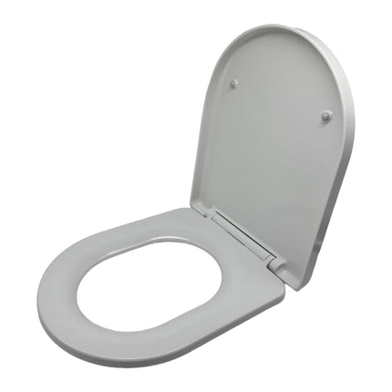 Abattant de toilette Duroplast à fermeture ralentie, amovible, compatible avec tous les modèles.