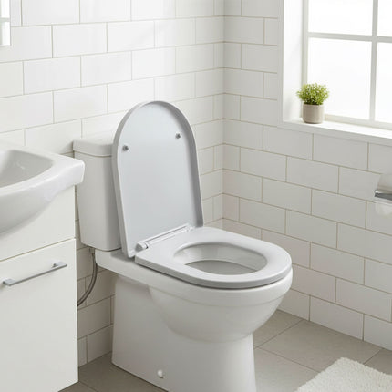 Abattant de toilette Duroplast à fermeture ralentie, amovible, compatible avec tous les modèles.