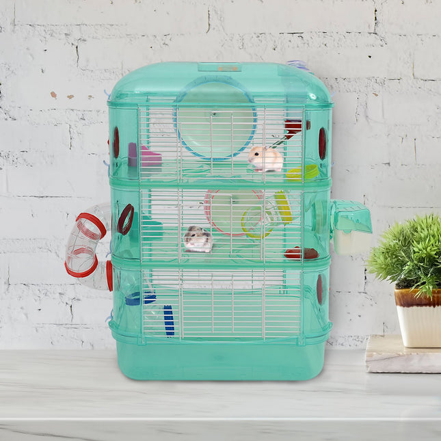 Cage Pour Petits Animaux Avec Balancier, Bol À Nourriture, Gourde, Vert, 40,5 X 28 X 55 Cm