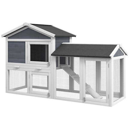 Clapier pour petits animaux avec enclos, en bois de sapin, 147 x 54 x 84 cm, gris