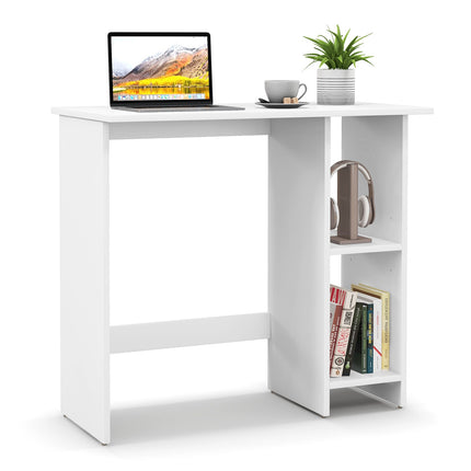 Petit bureau d'ordinateur avec rangement, étagère réglable, blanc
