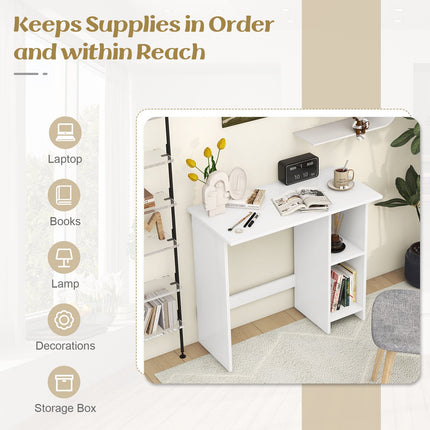Petit bureau d'ordinateur avec rangement, étagère réglable, blanc