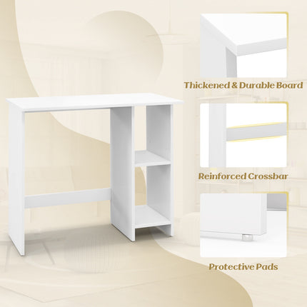 Petit bureau d'ordinateur avec rangement, étagère réglable, blanc