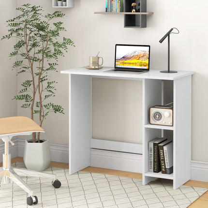 Petit bureau d'ordinateur avec rangement, étagère réglable, blanc