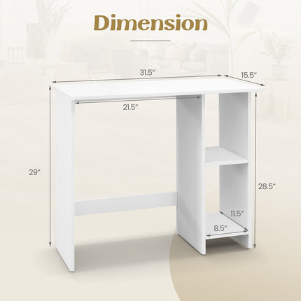 Petit bureau d'ordinateur avec rangement, étagère réglable, blanc