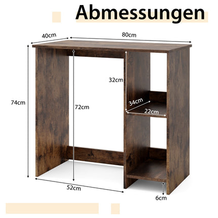 Petit bureau d'ordinateur à 2 étagères, 80 x 40 x 74 cm, marron