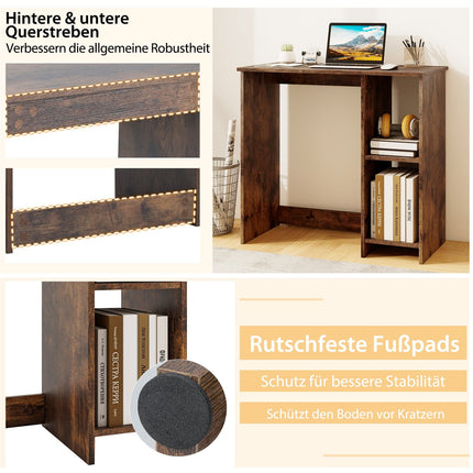 Petit bureau d'ordinateur à 2 étagères, 80 x 40 x 74 cm, marron
