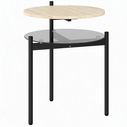 Kleiner Beistelltisch aus Eiche mit offener Glasablage, 41,8 x 39,8 x 53,5 cm