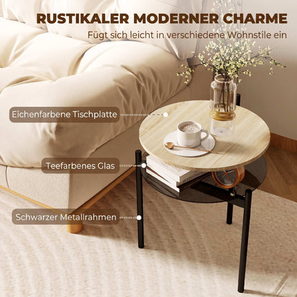 Kleiner Beistelltisch aus Eiche mit offener Glasablage, 41,8 x 39,8 x 53,5 cm
