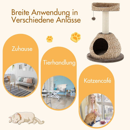 Kleiner Kratzbaum mit Höhle &amp; Natursisal &amp; handgefertigtem Korb φ 48 x 70,5 cm