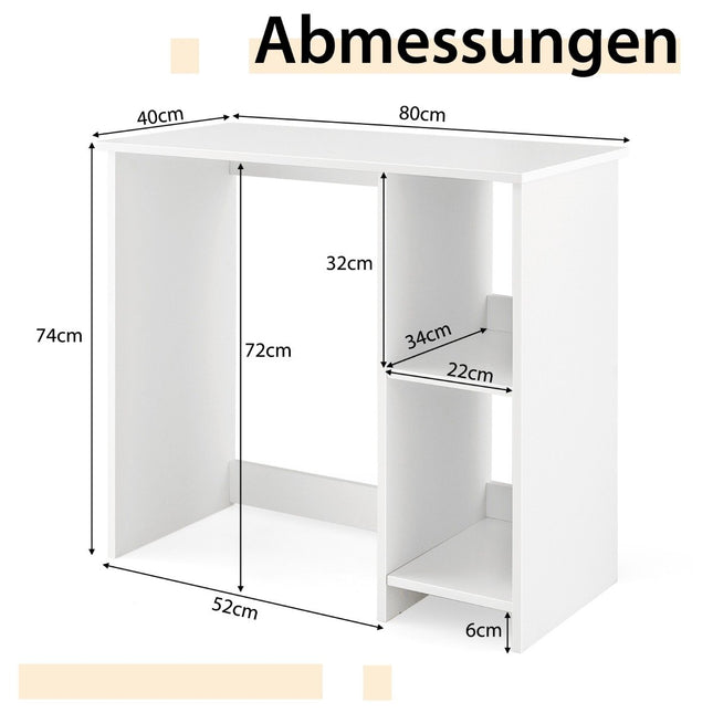 Petit bureau avec 2 compartiments table d'ordinateur table de bureau table PC 80 x 40 x 74 cm blanc