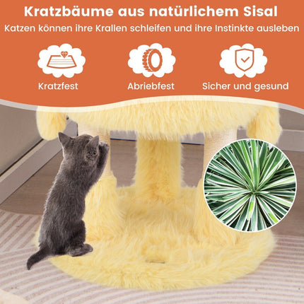 Petit griffoir 93cm de haut arbre à chat thème monstre avec 2 grottes à chat rose + jaune