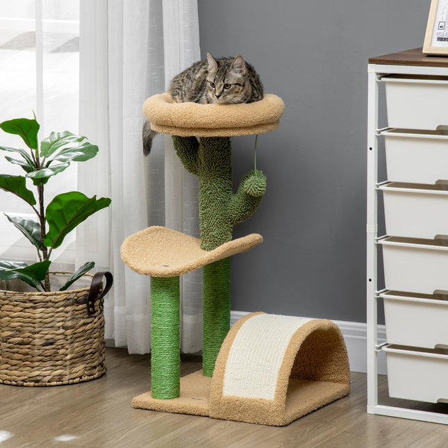 Katzenkratzbaum mit Stimulationsball, 40x35x72 cm, braun