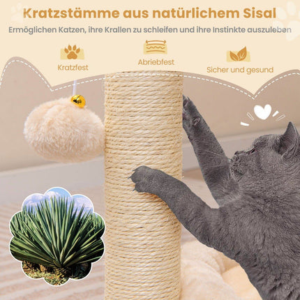 Arbre à chat petit griffoir avec hamac & lit & poteaux en sisal & brosse à chat beige 40 x 30 x 72 cm