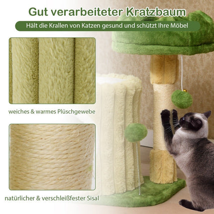 Petit arbre à chat griffoir avec plateforme sisal griffoir grotte à chat & 2 boules vert