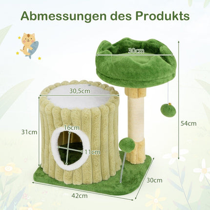 Petit arbre à chat griffoir avec plateforme sisal griffoir grotte à chat & 2 boules vert
