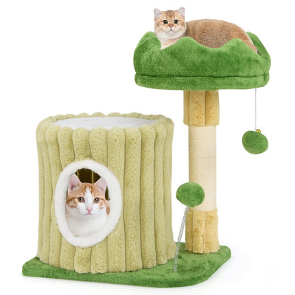 Petit arbre à chat griffoir avec plateforme sisal griffoir grotte à chat & 2 boules vert