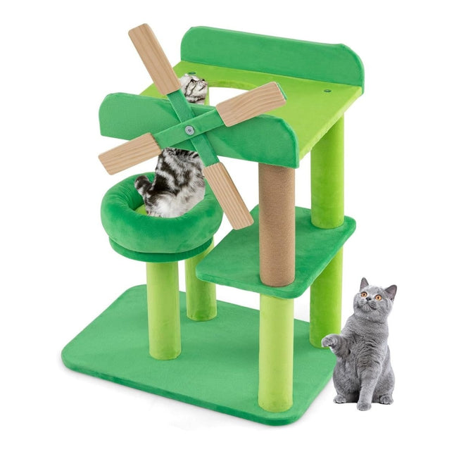 Petit griffoir avec aire de couchage & plateformes & griffoir arbre à chat en forme de moulin à vent