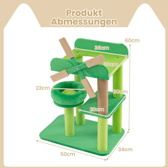 Petit griffoir avec aire de couchage & plateformes & griffoir arbre à chat en forme de moulin à vent