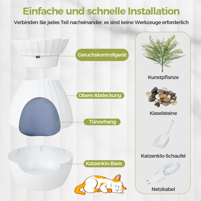 Bac à litière intelligent pour chat avec élimination électronique des odeurs et stérilisation style pot de fleur