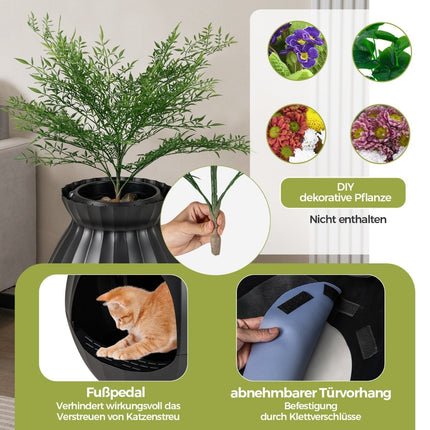 Bac à litière intelligent pour chat avec système anti-odeurs, 63 L, noir